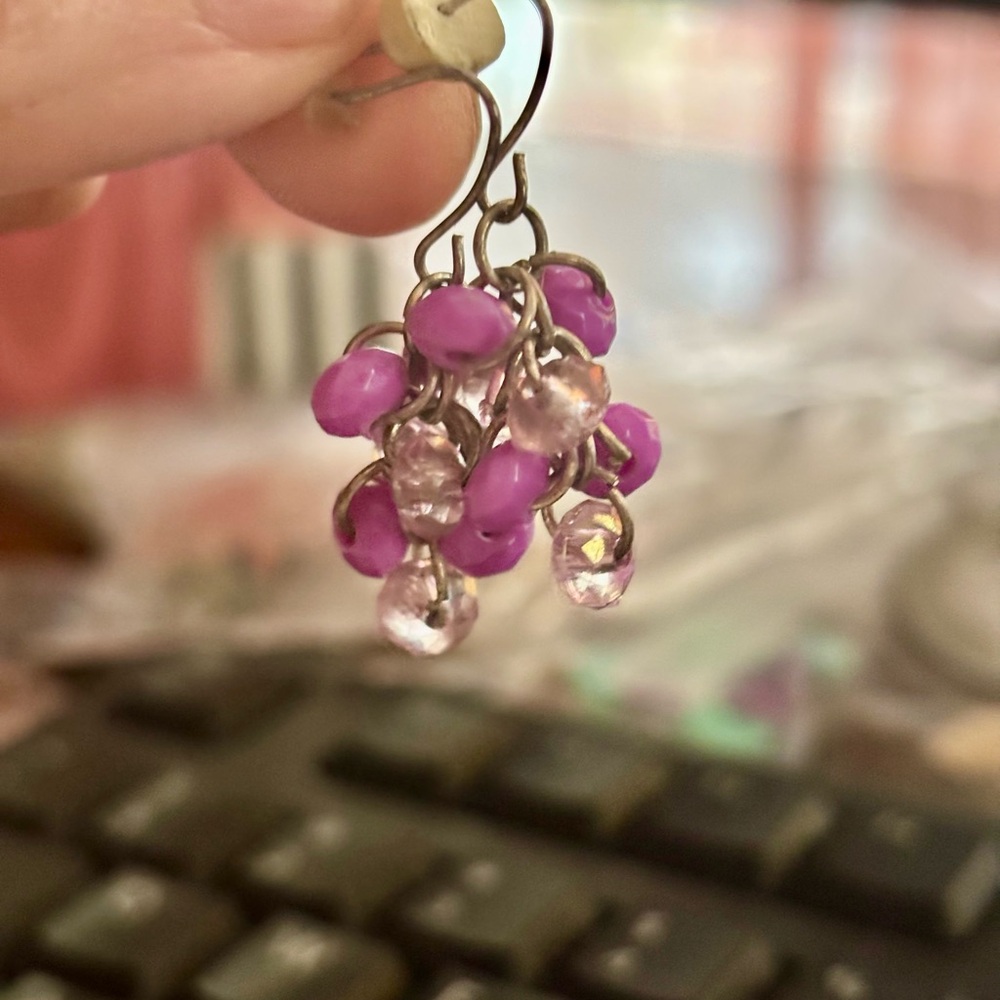 Purple Cluster Bead Dangle Earrings - Unbranded